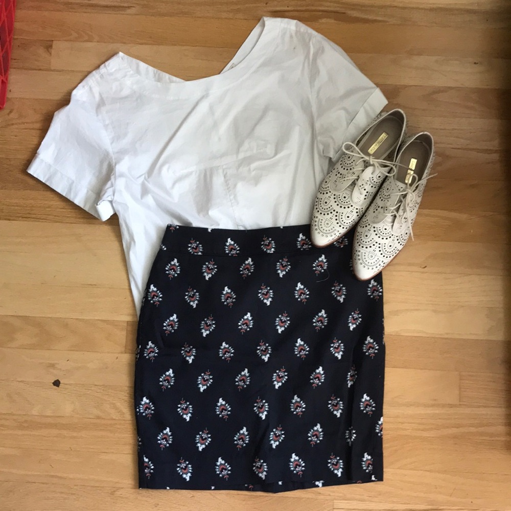 Blue Patterned Loft Pencil Skirt